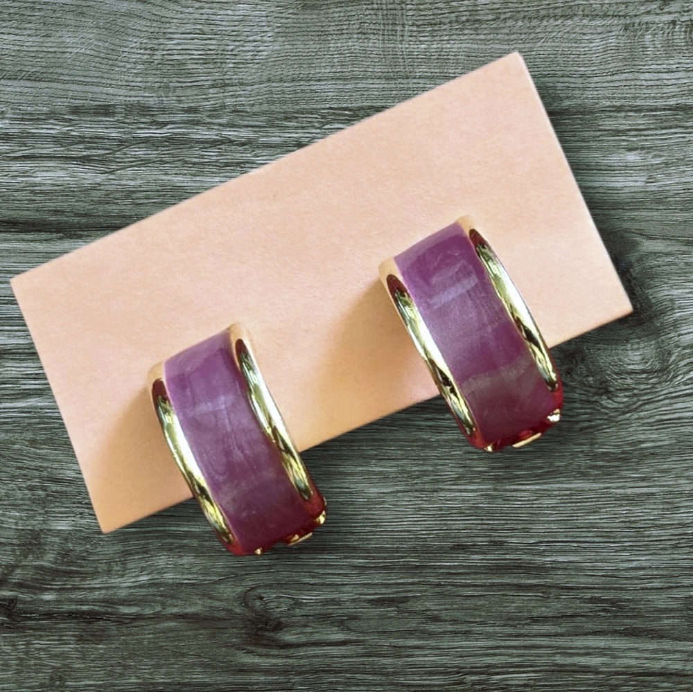 VTG Purple & Gold Clip-on Earrings - Picture 2 of 7